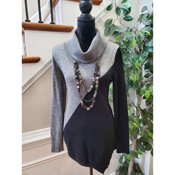 Calvin Klein Women's Gray & Black Rayon Turtle Neck Long Sleeve Knit Sweater S - Picture 1 of 12